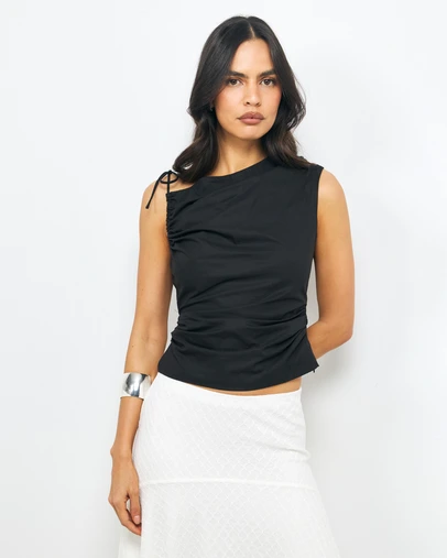 AERE - Evie Asymmetric Ruched Poplin Top