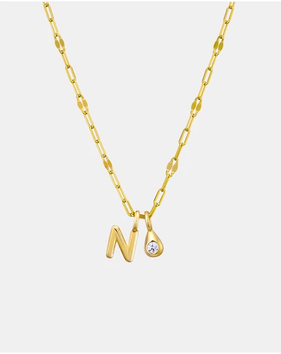 Zoe Olivia - 14K Gold Vermeil Imprint Initial N Cubic Zirconia Necklace