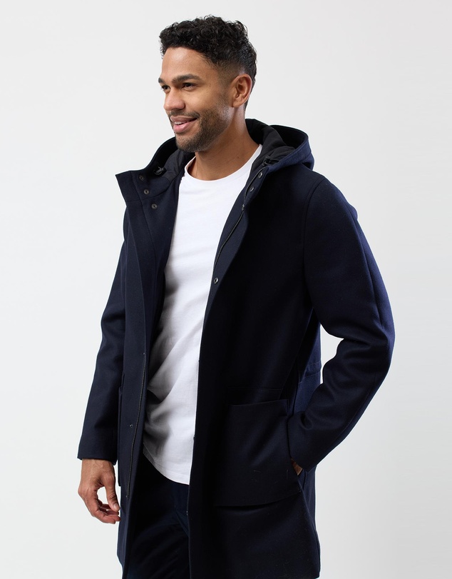 Brooksfield - Hooded Wool Blend Overcoat