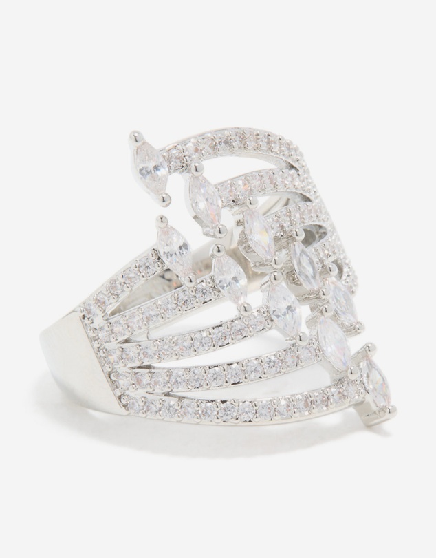 Lovisa - Silver Cubic Zirconia Mini Triangles Layered Ring
