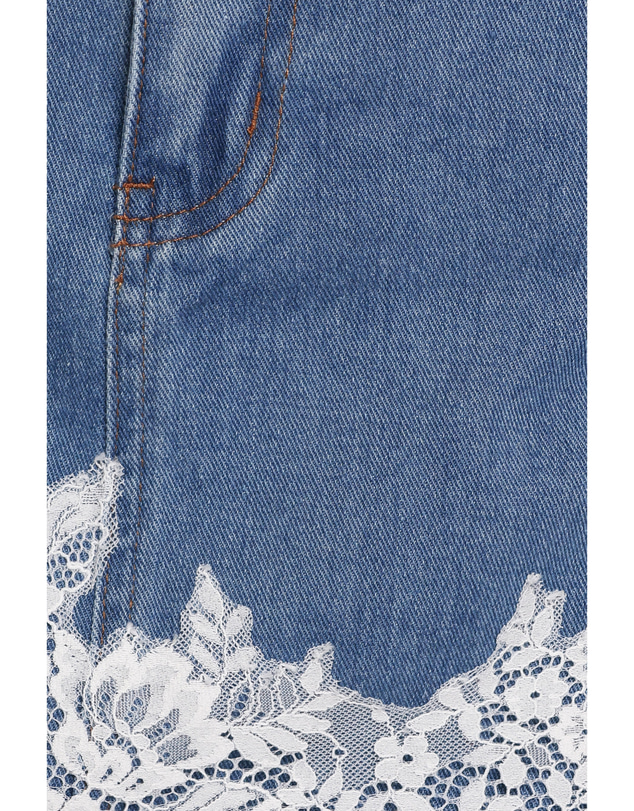Petal & Pup - Yilissa Lace Trim Denim Mini Skirt - Vintage Blue Wash