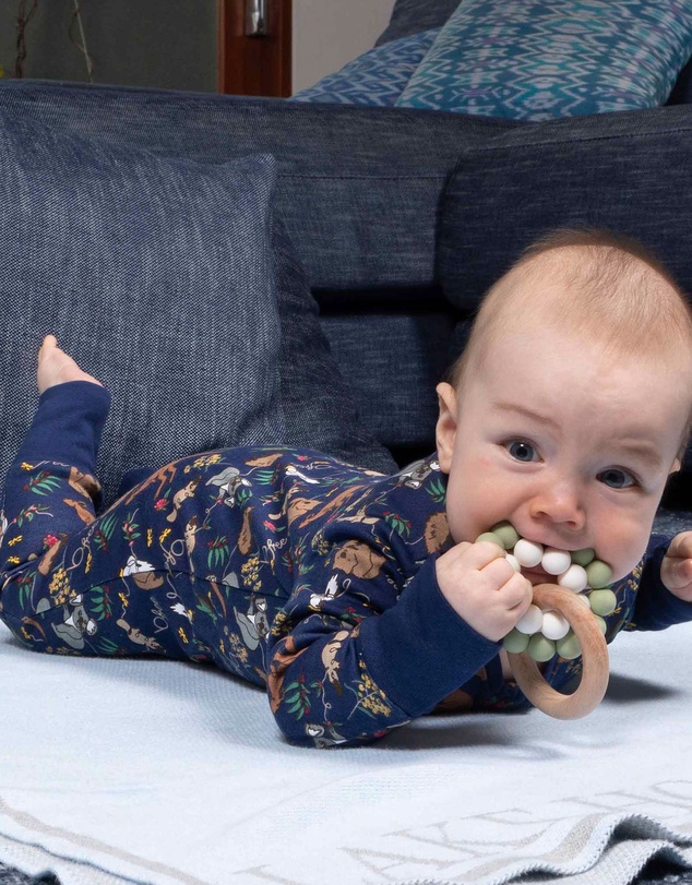 B Free Intimate Apparel - 100% Organic 2-Way Zip Sleepsuit - Baby & Toddler Navy Native Aussie Animals
