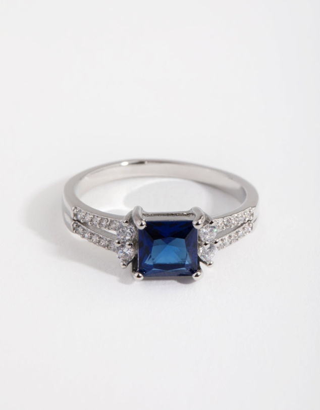 Lovisa - Silver Cubic Zirconia Square Station Double Band Ring