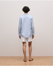 Trenery - Cotton Poplin Long Sleeve Shirt in Soft Blue