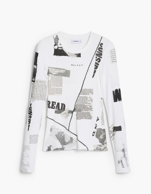Desigual - Ribbed newspaper T-shirt
