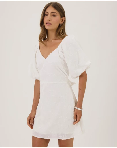 Atmos&Here - Miya Broderie Mini Puff Sleeve Dress