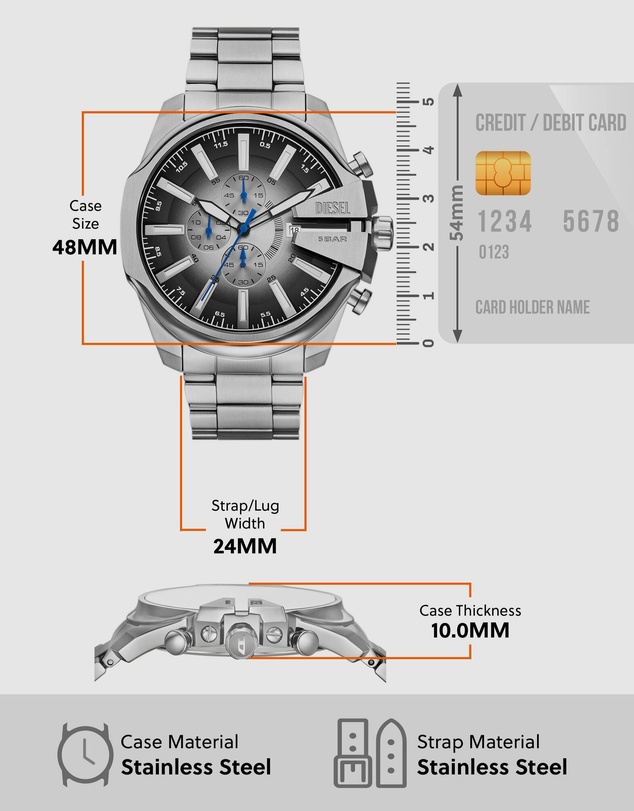 Diesel - Mega Chief Slim Silver Tone Analogue-Chronograph Watch