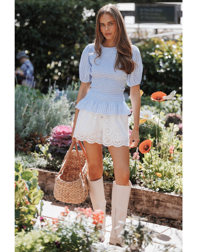 Petal & Pup - Callista Shirred Waist Top - Baby Blue