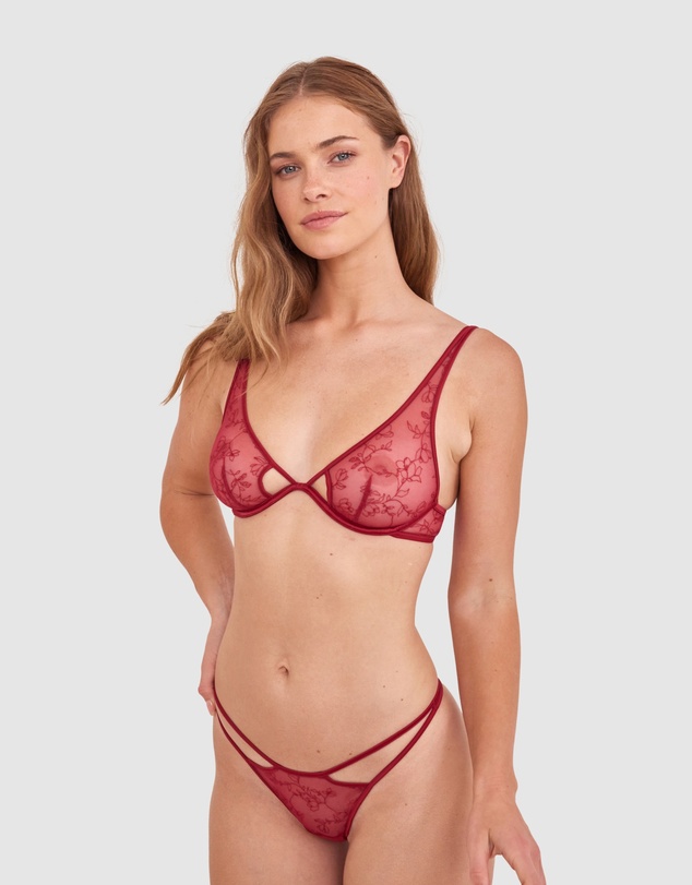 Bras N Things - Night Games Fainthearted Unlined Bra & String Set - Berry