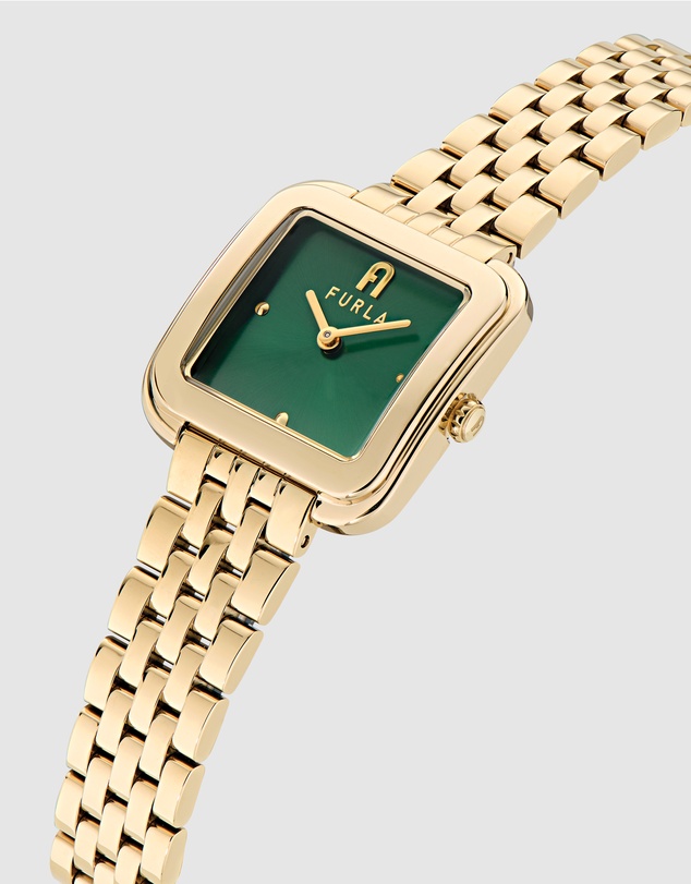 Furla - Diamante 27.5mm Square Green Dial with Gold-Tone Bracelet