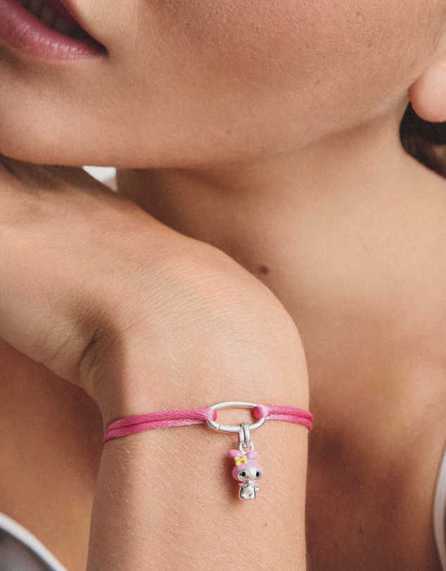 THOMAS SABO - Pink Textile Charm Club Bracelet with Silver-Plated Clasp