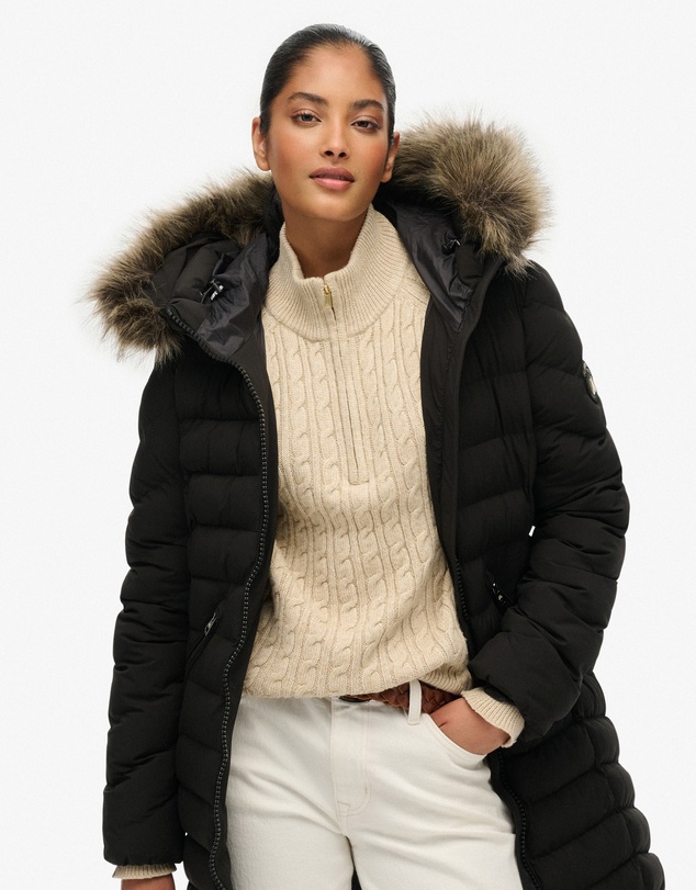Superdry - Fuji Faux Fur Hooded Longline Slim Fit Jacket