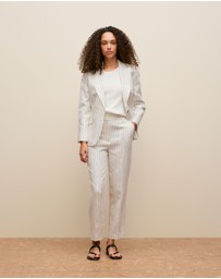 Trenery - Linen Pinstripe Straight Leg Pant in White