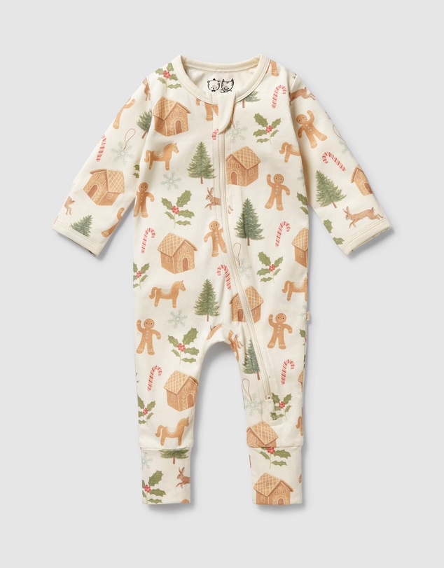 Wilson & Frenchy - Christmas Holly Jolly Magic Organic Zipsuit With Feet - Babies
