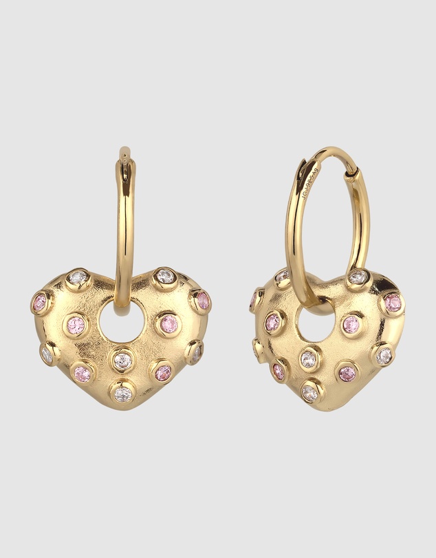 Elli Jewelry - Crystal Heart Charm Hoop Earrings in Gold-Plated 925 Silver