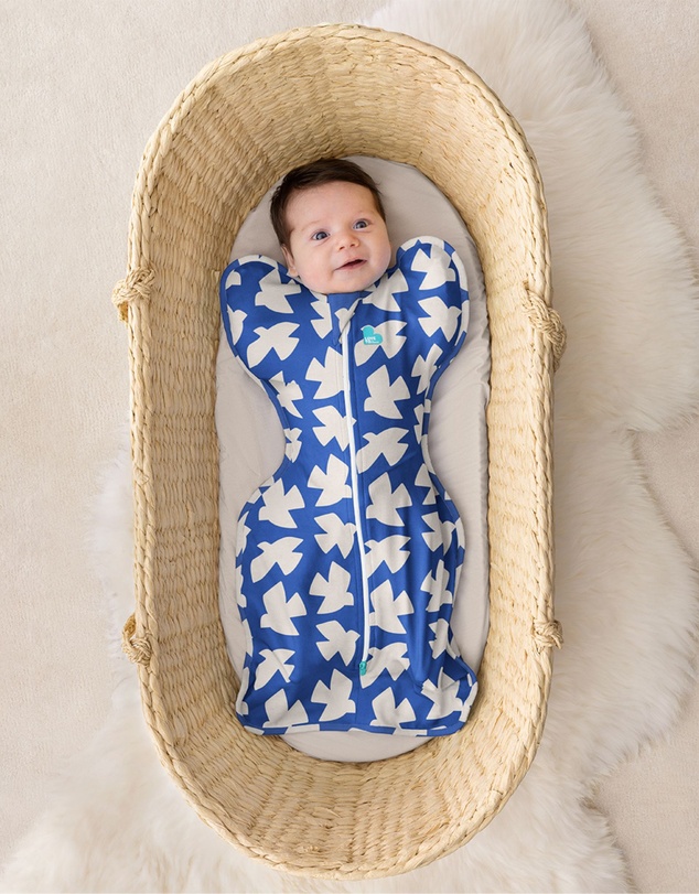 Love to Dream - Swaddle Up 1.0 TOG Stretch Cotton Paperbirds in Cobalt