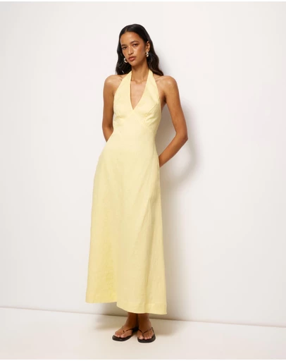 AERE - Brisa Halter Linen Slip Dress