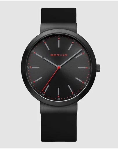 Bering - Bering Gents 41mm  Black Dial Black Silicon Strap Watch