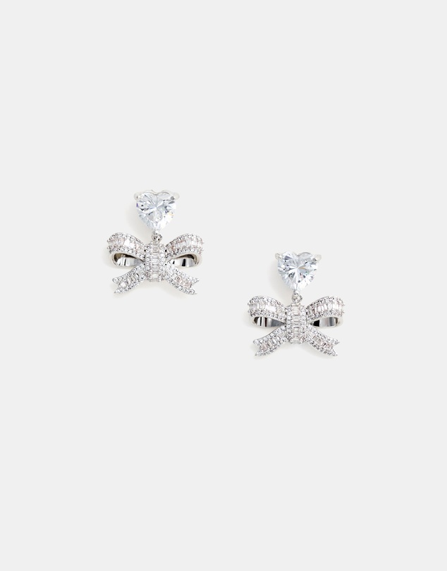 Self Portrait - Crystal Heart Bow Drop Earrings