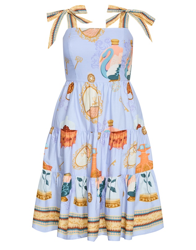 City Chic - Casey Beauty Print Border Dress - Baby Blue