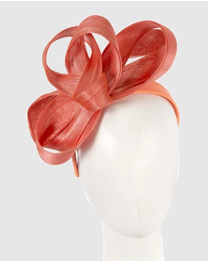 Fillies Collection - Orange Abaca Loops Racing Fascinator
