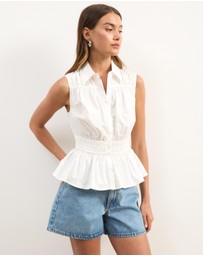 Atmos&Here - Casey Sleeveless Cotton Shirring Shirt