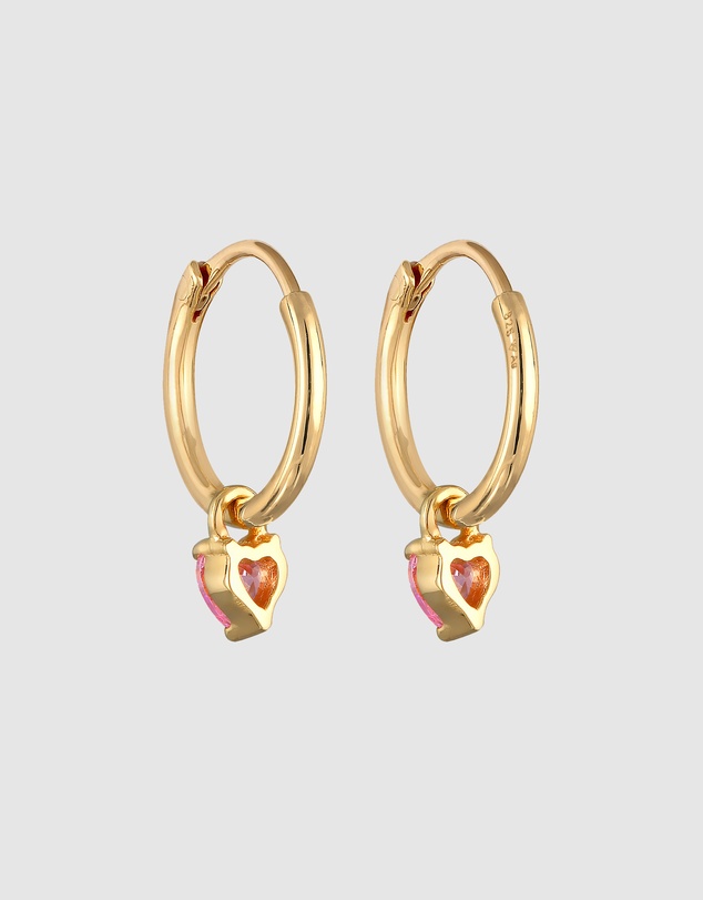 Elli Jewelry - Pink Heart Zirconia Hoop Earrings in Gold-Plated 925 Silver