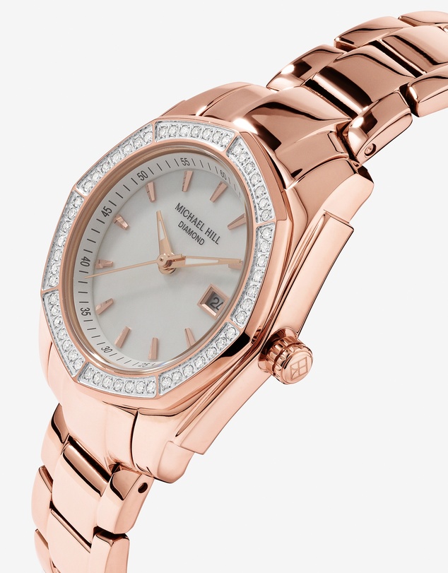 Michael Hill - Ladies Mother of Pearl Watch with 0.28 Carat TW of Diamonds in Rose Tone Stainless Steel