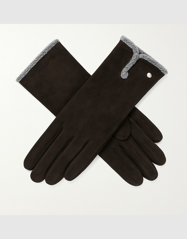 DENTS - Touchscreen Faux Suede Gloves with Faux Fur Trim