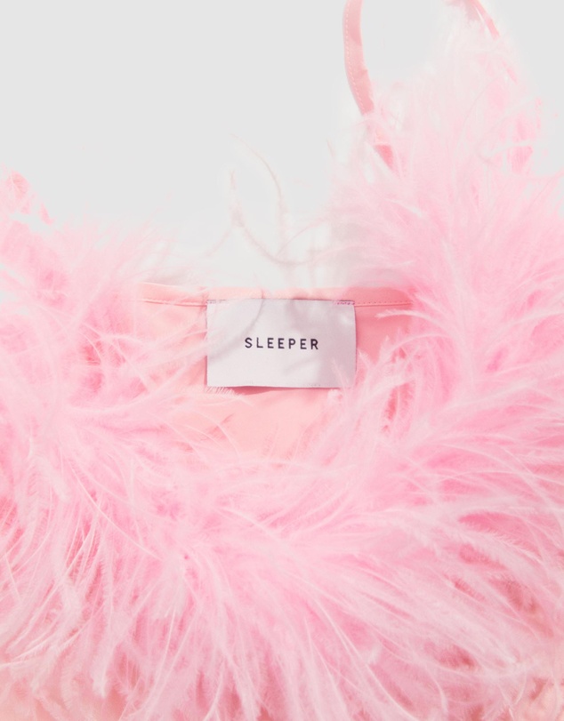 Sleeper - Boheme Mini Slip Dress With Feathers In Pink