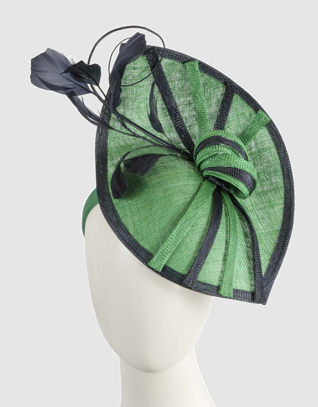Max Alexander - Green and Navy Sinamay Racing Fascinator