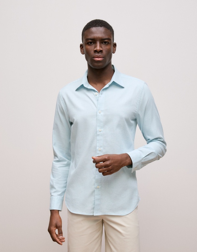 Trenery - Tailored Fit Puppytooth Check Shirt in Duck Egg Blue