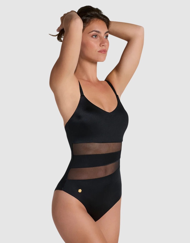 Leonisa - Padded One-Piece Shaping Swimsuit with Mesh Stripes