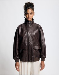 Lover - Byron Oversized 100% Leather Funnel Neck Bomber Jacket