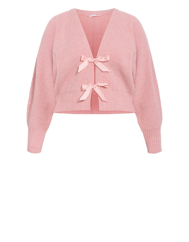 City Chic - Plus size Belle Bow Knit Cardigan - soft pink
