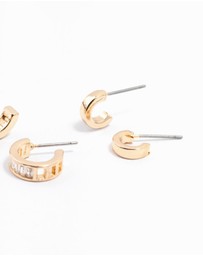 Lovisa - Gold Cubic Zirconia Grad Hoop Earrings 3-Pack