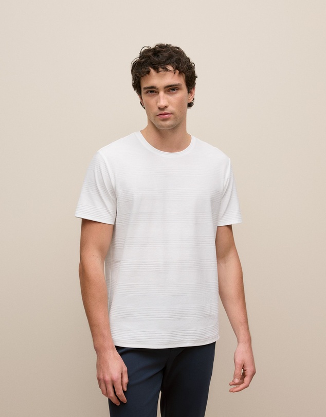 Trenery - Cotton Jacquard Stripe T-shirt in White