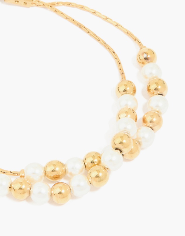 Lovisa - Waterproof Gold Plated Stainless Steel Pearl & Ball Layered Bracelet