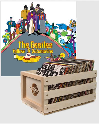 Universal Music - Crosley Record Storage Crate & The Beatles - Yellow Submarine - Vinyl Album Bundle