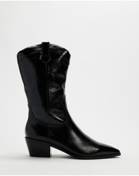 AERE - Rozalia Leather Cowboy Ankle Boots
