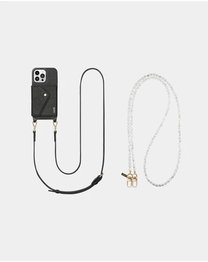 LOUVE COLLECTION - Leather Phone Case Wallet & Strap + Pearl Crossbody Chain