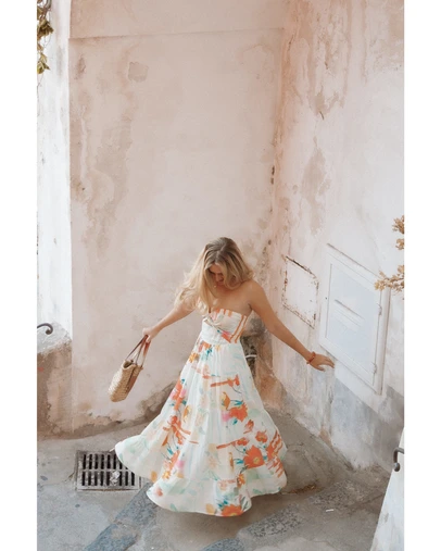 Petal & Pup - Sitara Strapless Midi Dress - Blue Alfresco Floral