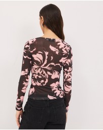 Calli - Luca Crew Neck Floral Mesh Top