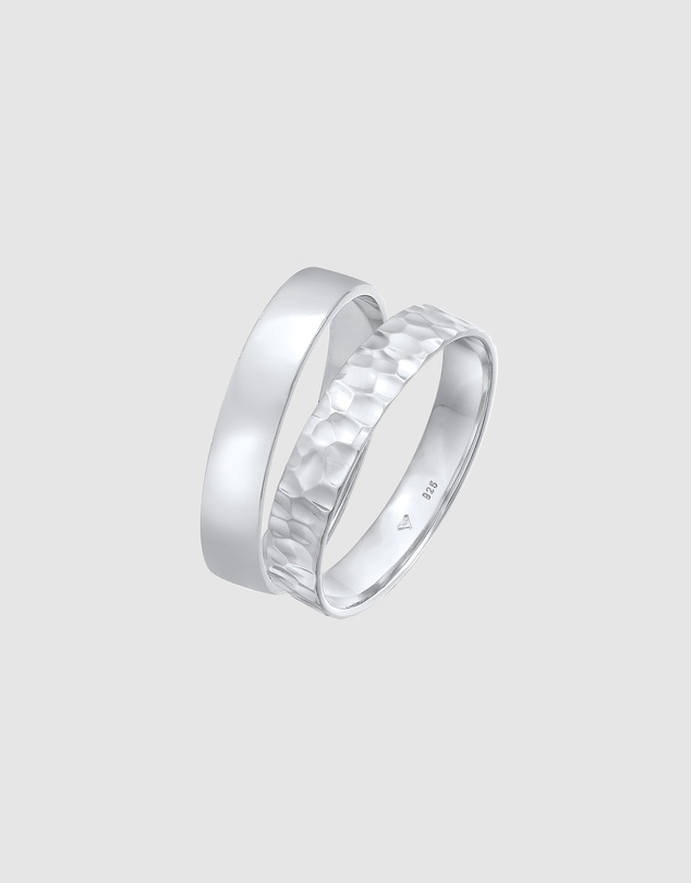 Kuzzoi - ICONIC EXCLUSIVE - Hammered Band Ring Set in 925 Sterling Silver