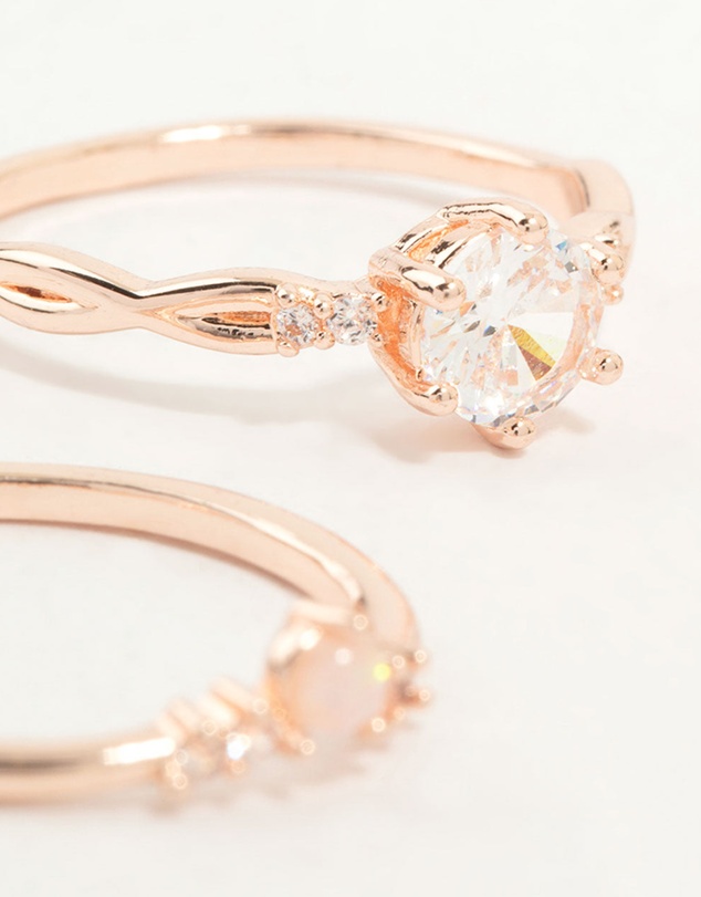 Lovisa - Rose Gold Plated Cubic Zirconia Stacking Rings 3-Pack