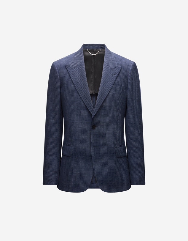 Calibre - Tailored Wool Herringbone Blazer Denim Blue