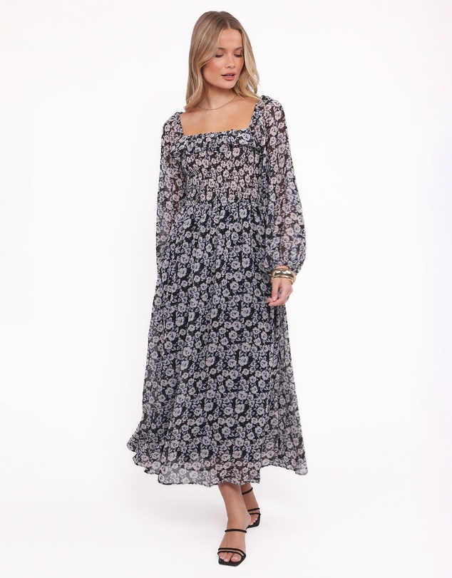 Petal & Pup - Faith Long Sleeve Maxi Dress - Black Floral