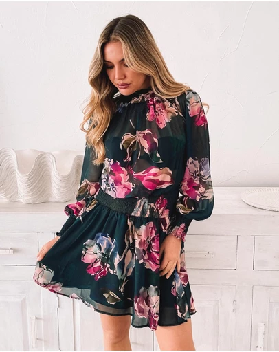 Esther & Co - Neary Dress - Emerald Floral