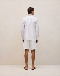 Trenery - Regular Fit Yarn Dyed Stripe Oxford Shirt in White