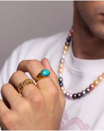Nialaya Jewellery - Men's Cross Band Ring with Gold Plating
